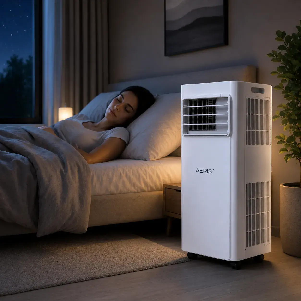 AERIS portable air conditioner used quietly at night